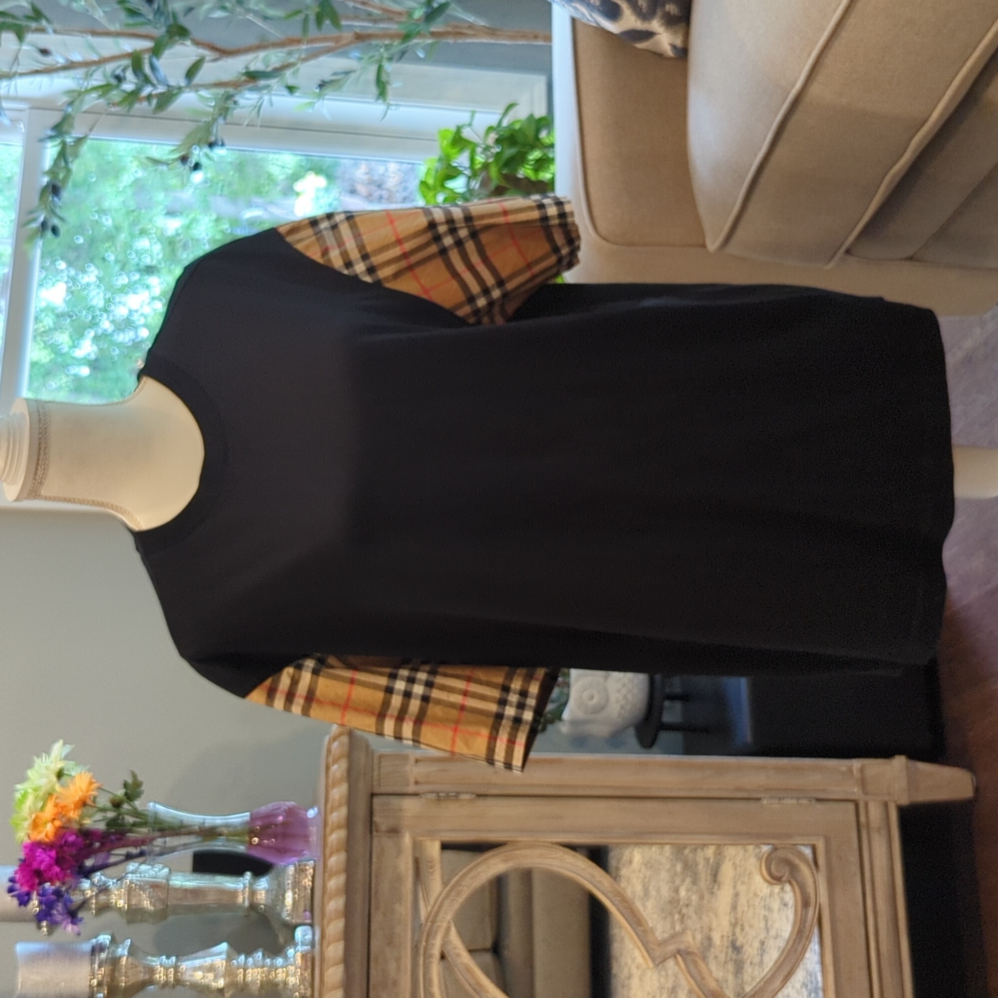 Euc Authentic Black Burberry Serra Checked Sleeve T-Shirt Xl